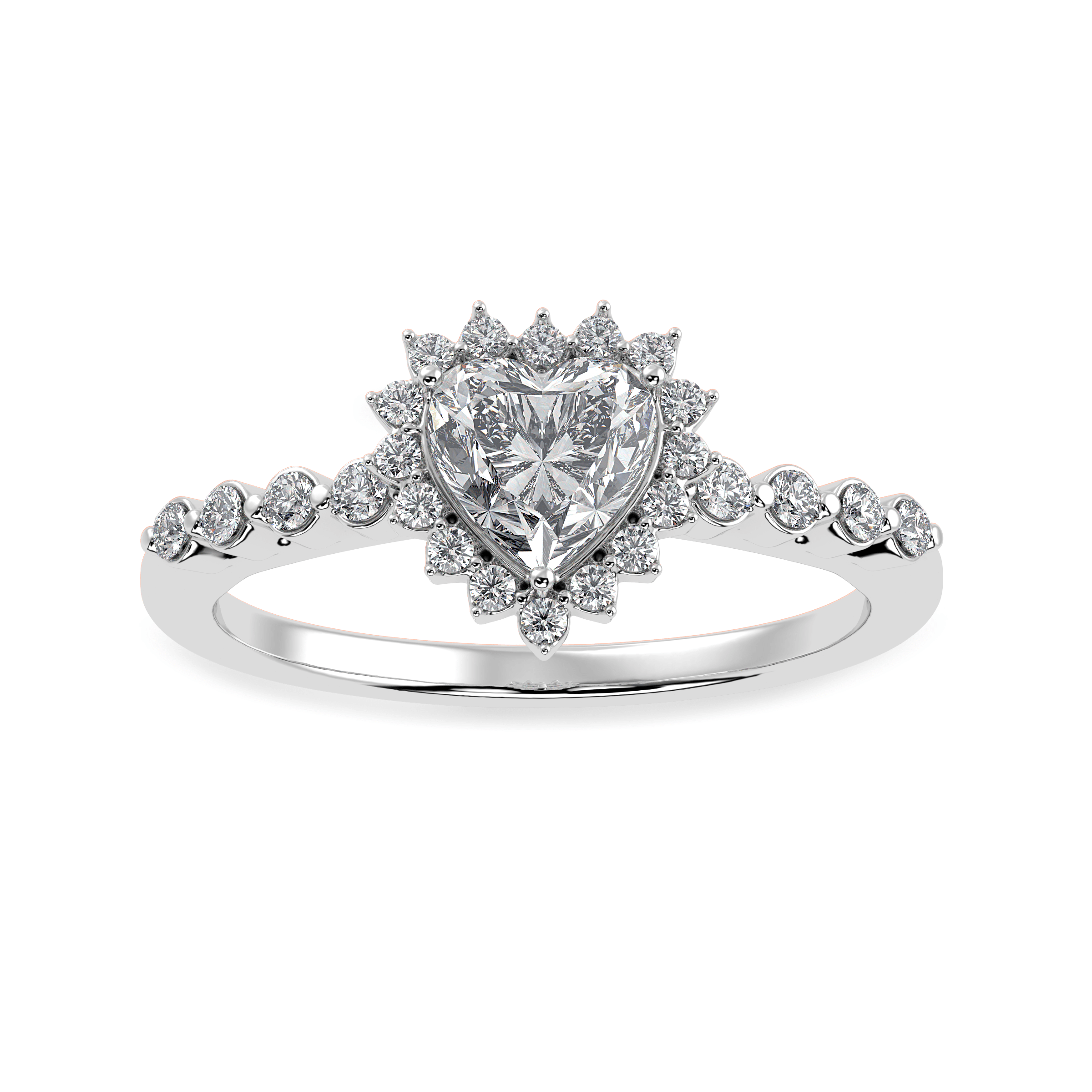 30-Pointer Heart Cut Solitaire Halo Diamond Shank Platinum Ring JL PT 1251