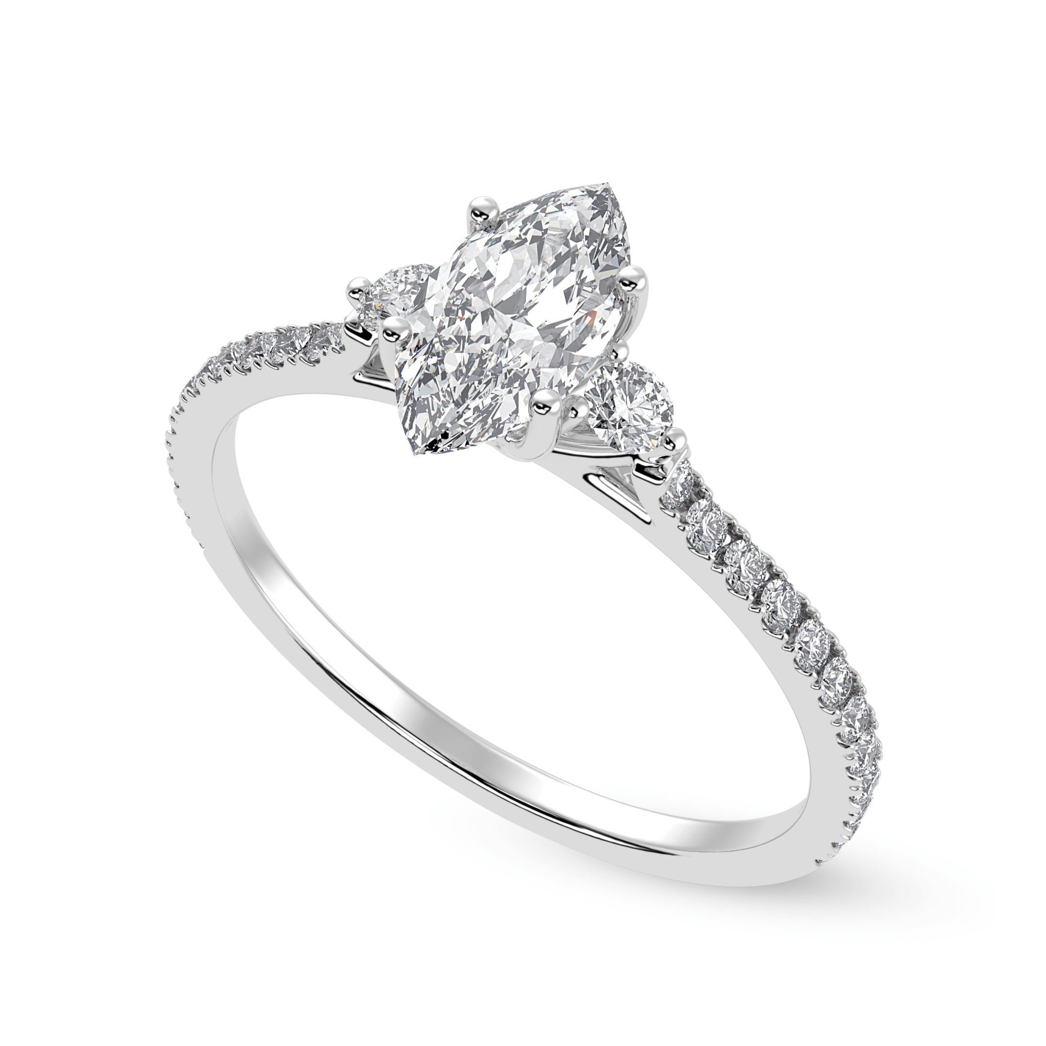 50-Pointer Marquise Cut Solitaire Diamond Accents Shank Platinum Ring JL PT 1246-A