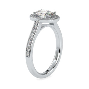 50-Pointer Oval Cut Solitaire Platinum Halo Diamond Shank Engagement Ring JL PT 0060-A