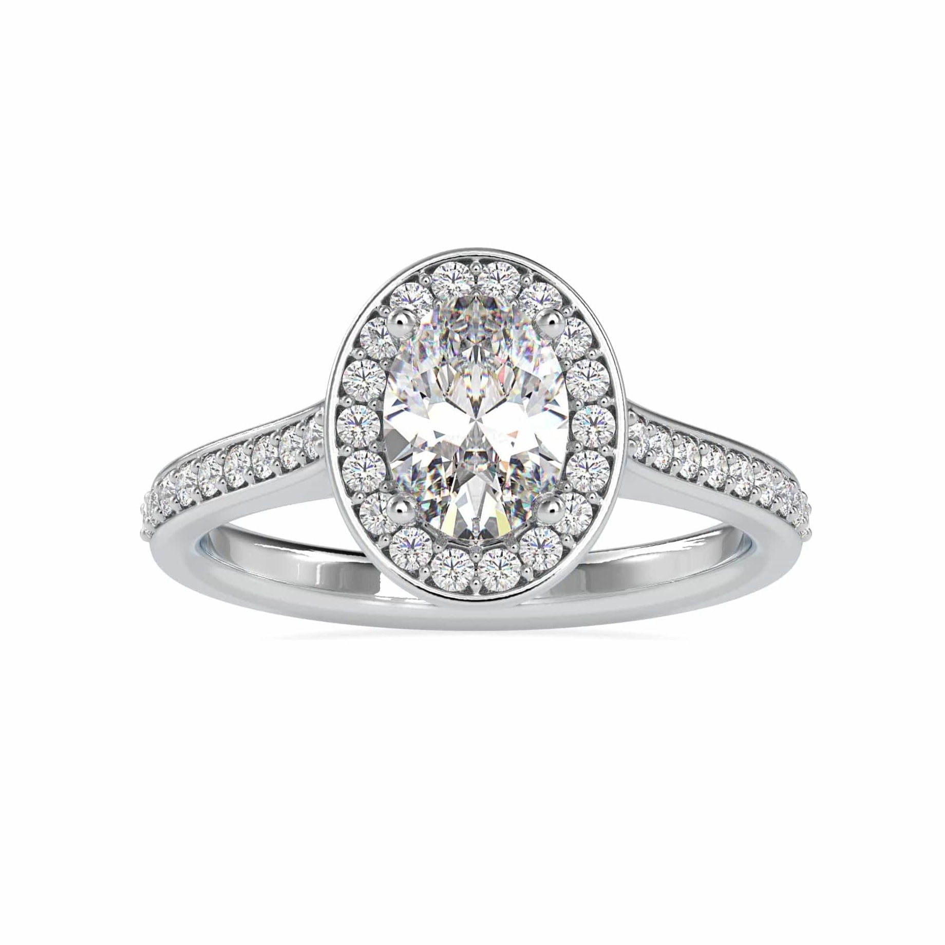 50-Pointer Oval Cut Solitaire Platinum Halo Diamond Shank Engagement Ring JL PT 0060-A