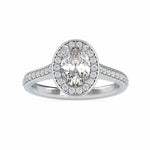 Load image into Gallery viewer, 50-Pointer Oval Cut Solitaire Platinum Halo Diamond Shank Engagement Ring JL PT 0060-A
