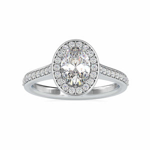 50-Pointer Oval Cut Solitaire Platinum Halo Diamond Shank Engagement Ring JL PT 0060-A