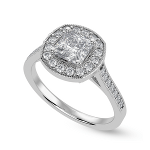 30-Pointer Princess Cut Solitaire Halo Diamond Shank Platinum Ring JL PT 1331