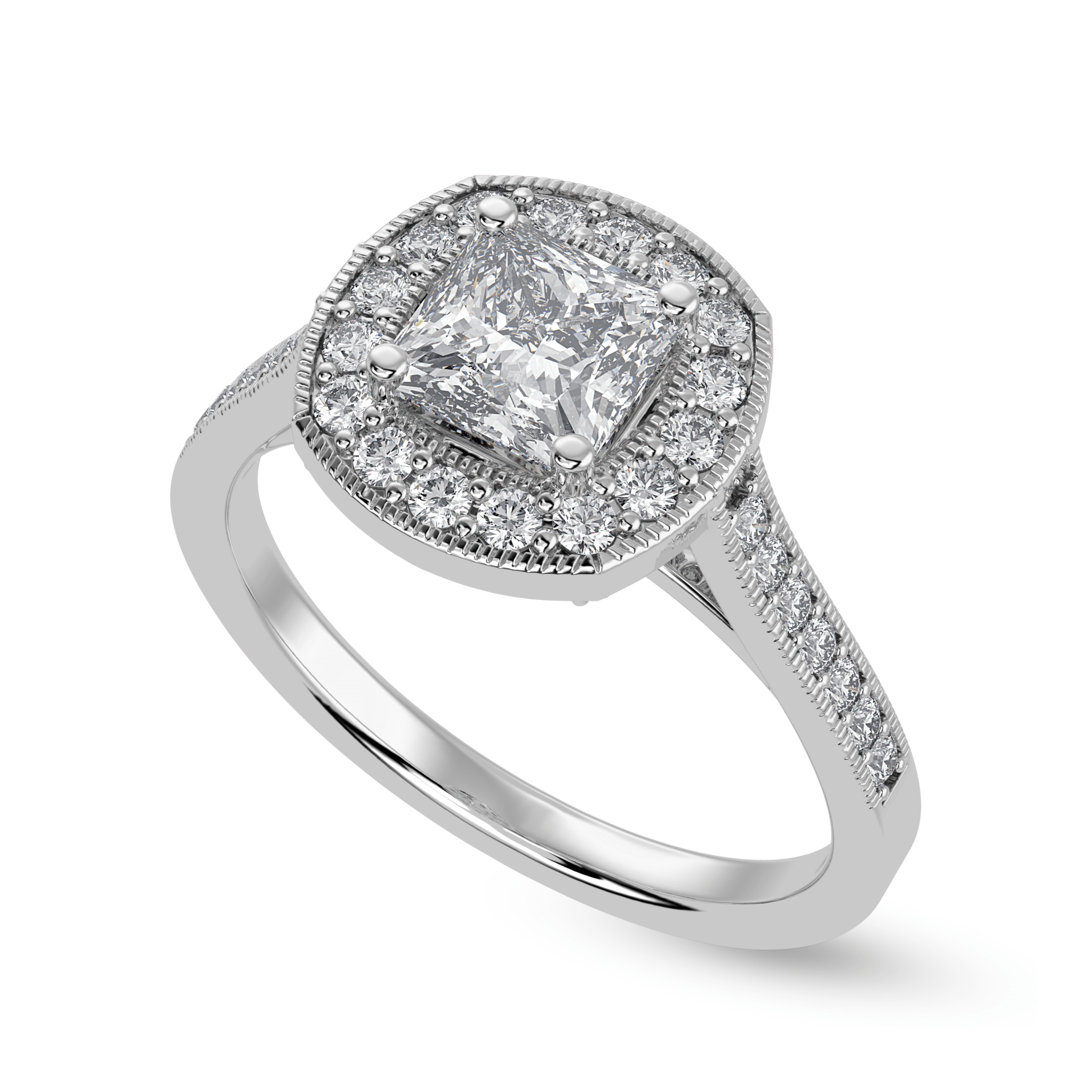 1-Carat Princess Cut Solitaire Halo Diamond Shank Platinum Ring JL PT 1331-C