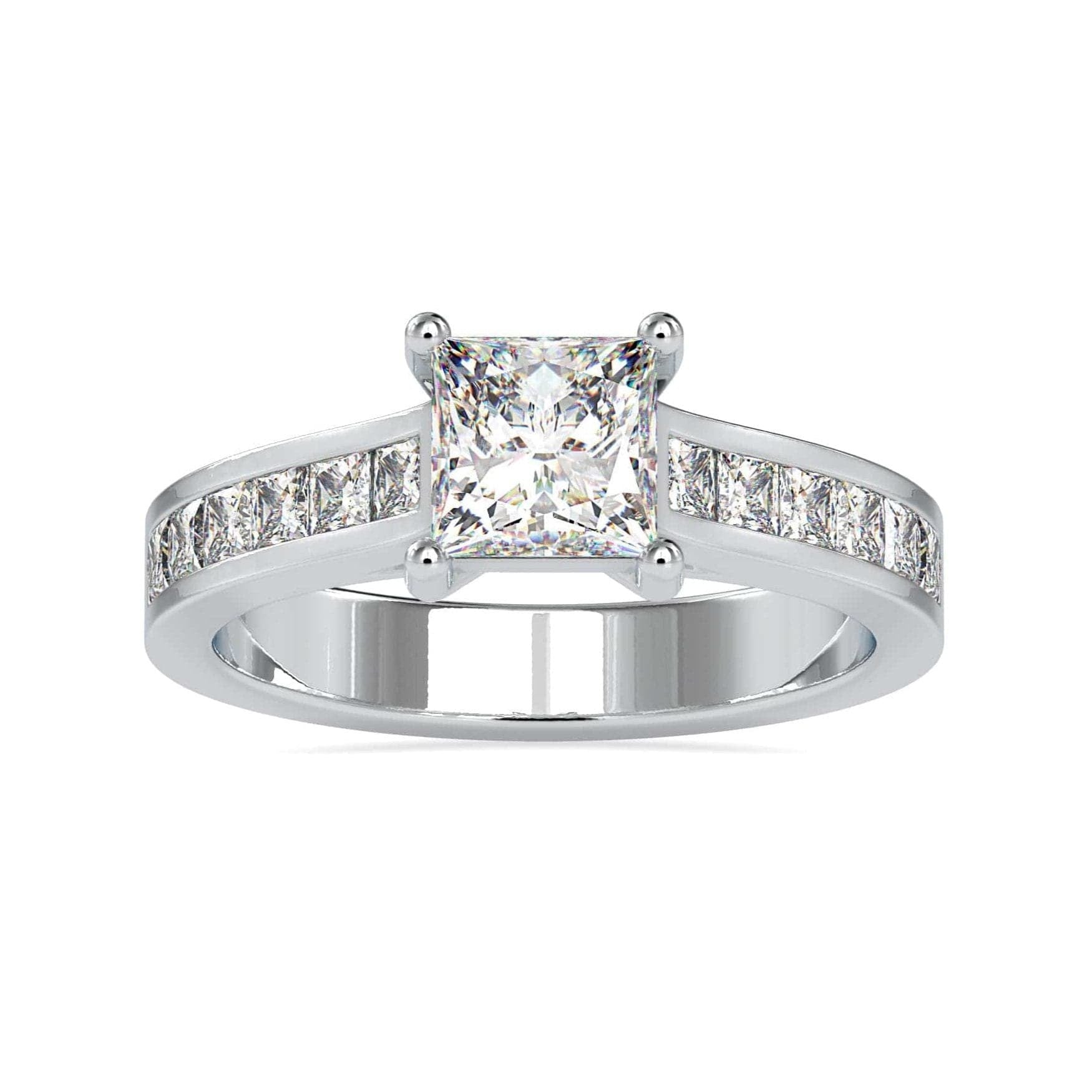 50-Pointer Princess Cut Solitaire Platinum Diamond Shank Ring JL PT 0057