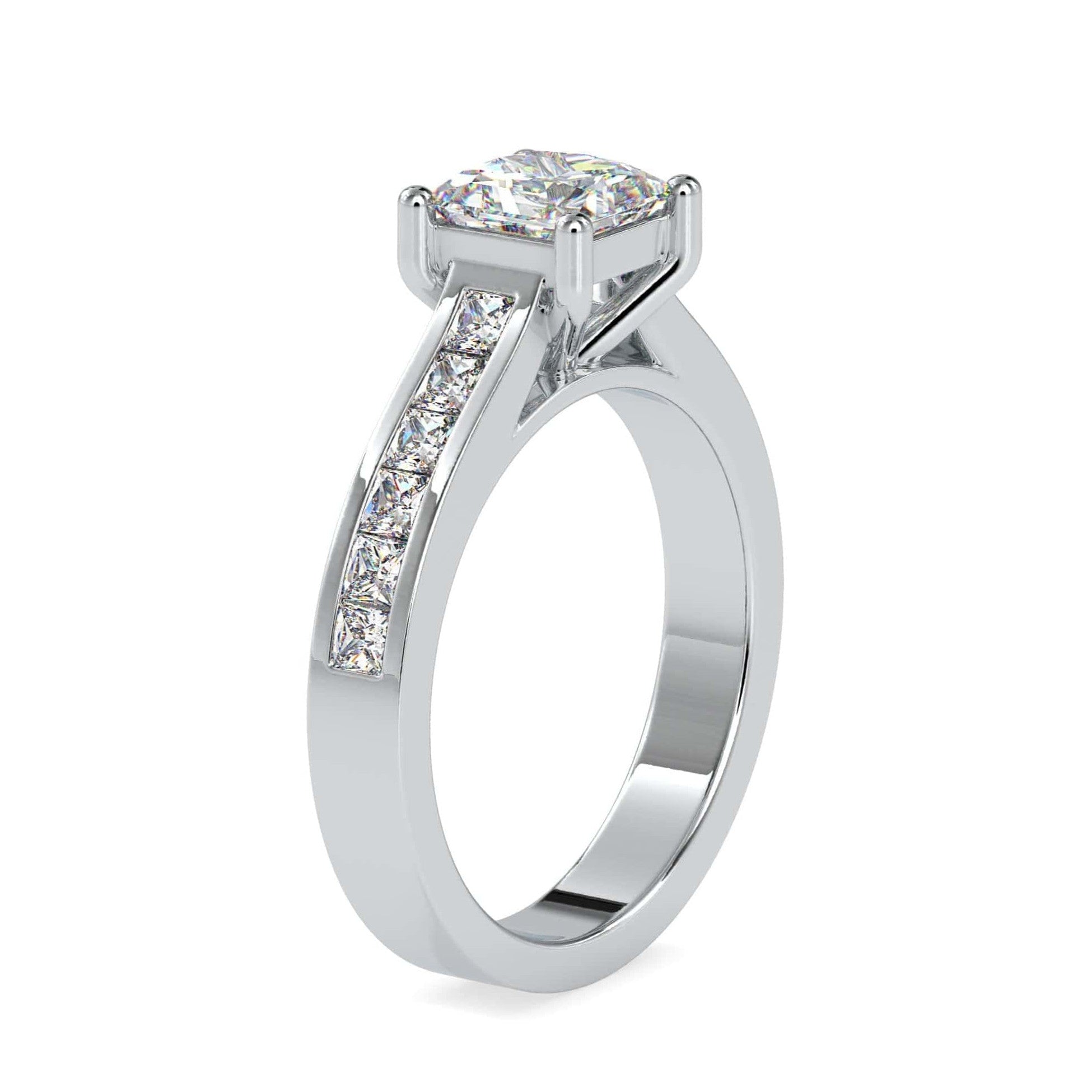 70-Pointer Princess Cut Solitaire Platinum Diamond Shank Ring JL PT 0057-B