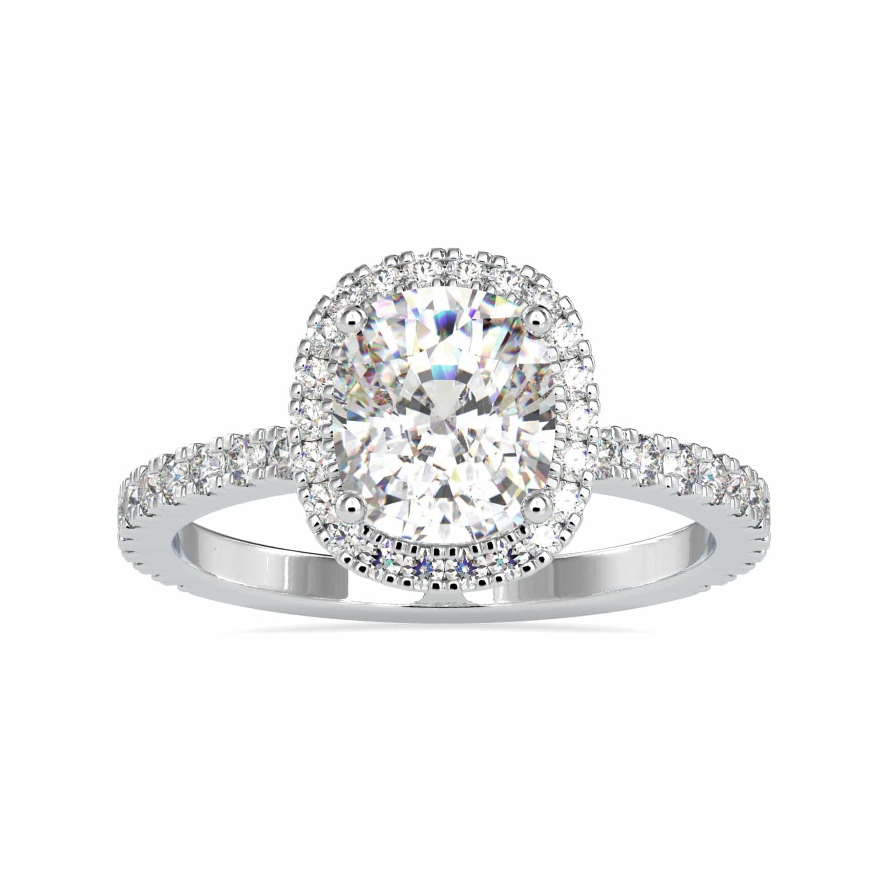 30-Pointer Solitaire Halo Diamond Shank Platinum Ring JL PT 0162