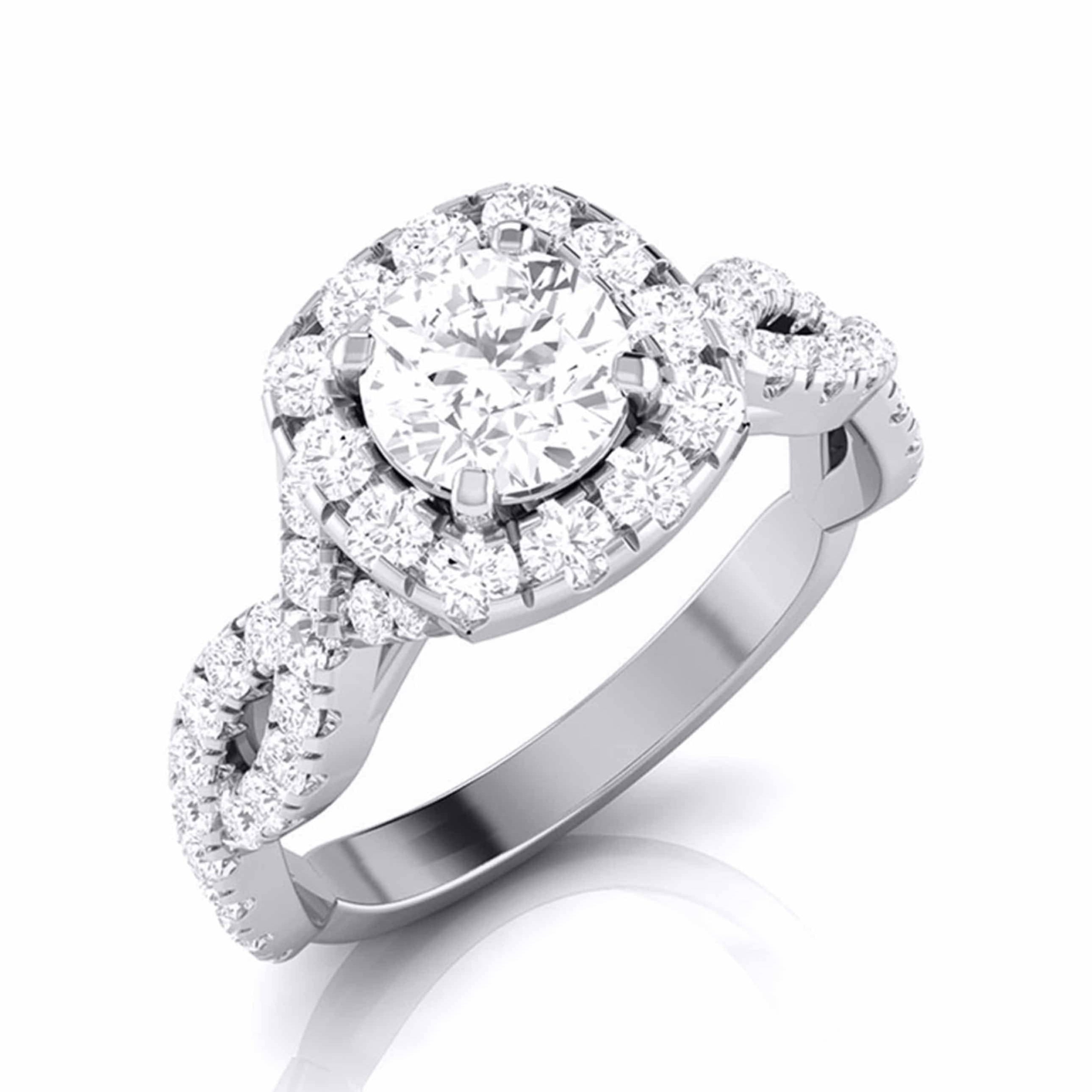 1-Carat Solitaire Halo Diamond Twisted Shank Engagement Ring for Women JL PT G 101-C