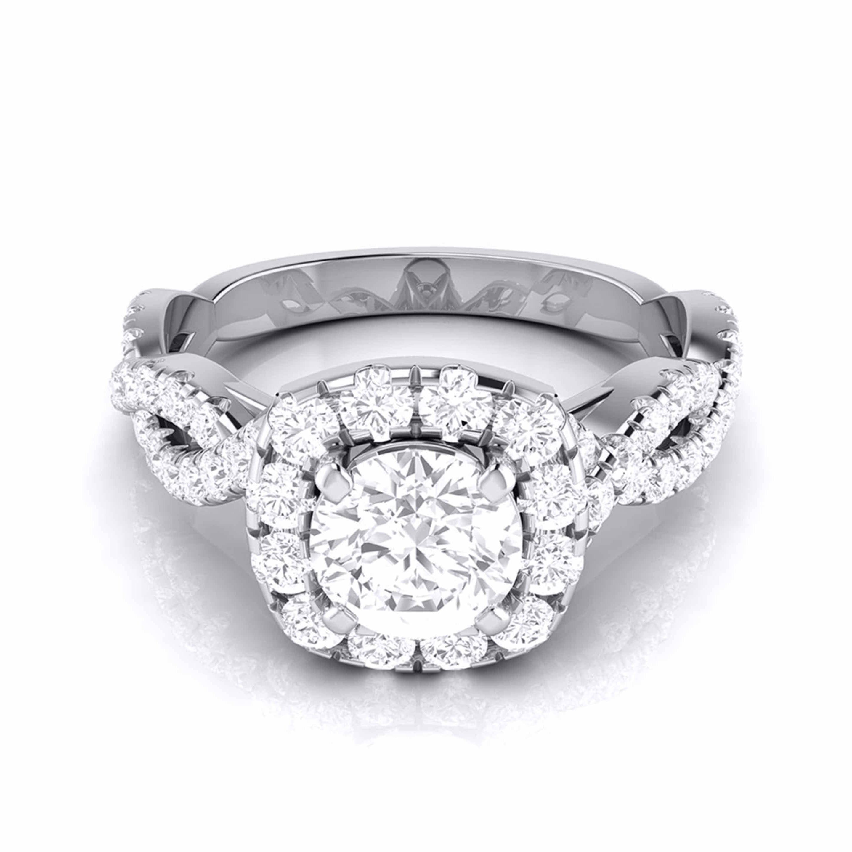 1-Carat Solitaire Halo Diamond Twisted Shank Engagement Ring for Women JL PT G 101-C