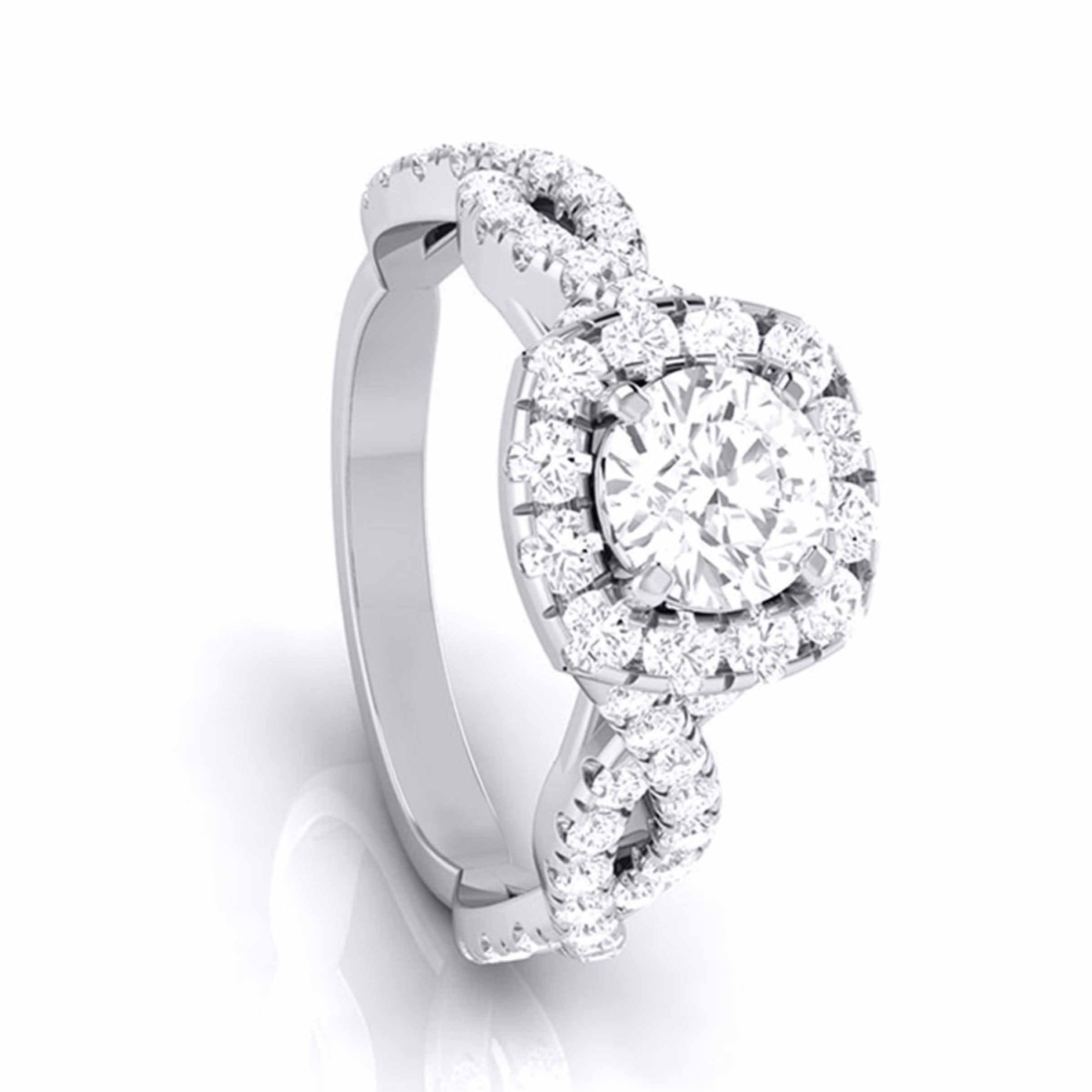 1-Carat Solitaire Halo Diamond Twisted Shank Engagement Ring for Women JL PT G 101-C