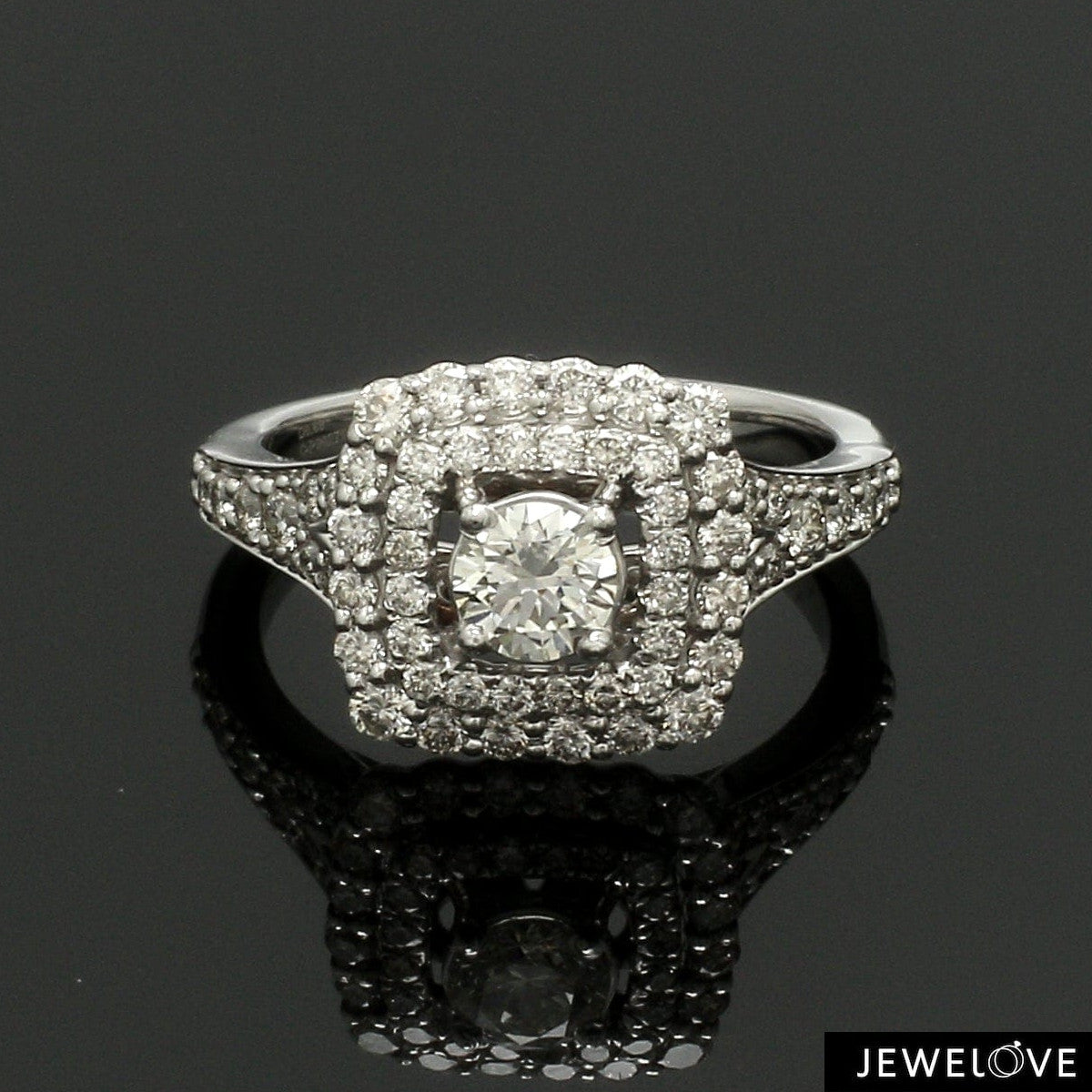 30-Pointer Solitaire Platinum Double Halo Diamond Spilt Shank Ring JL PT 0015-Z