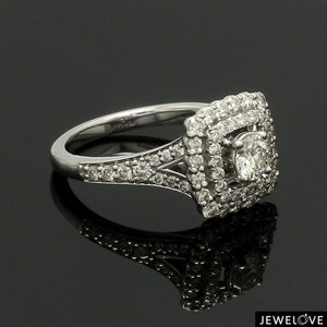 70-Pointer Solitaire Platinum Double Halo Diamond Spilt Shank Ring JL PT 0015-B