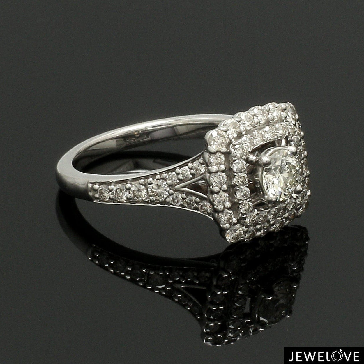 30-Pointer Solitaire Platinum Double Halo Diamond Spilt Shank Ring JL PT 0015-Z