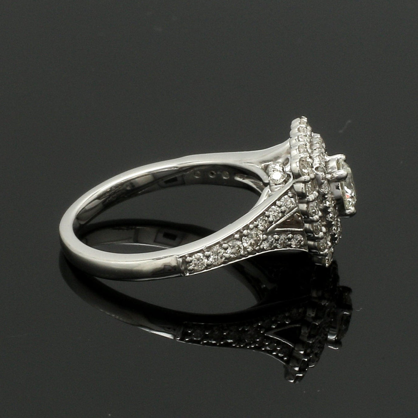 30-Pointer Solitaire Platinum Double Halo Diamond Spilt Shank Ring JL PT 0015-Z