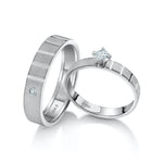 Load image into Gallery viewer, A Mighty Match Matte Finish Platinum Couple Rings with Single Diamonds JL PT 953
