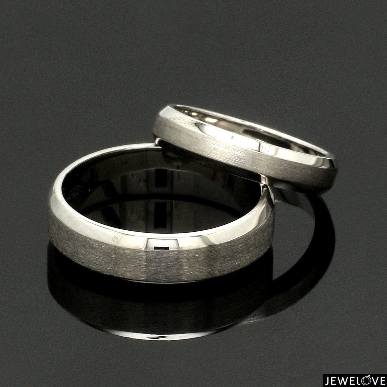 Beveled Edges Plain Platinum Couple Ring JL PT 616 - A Solid