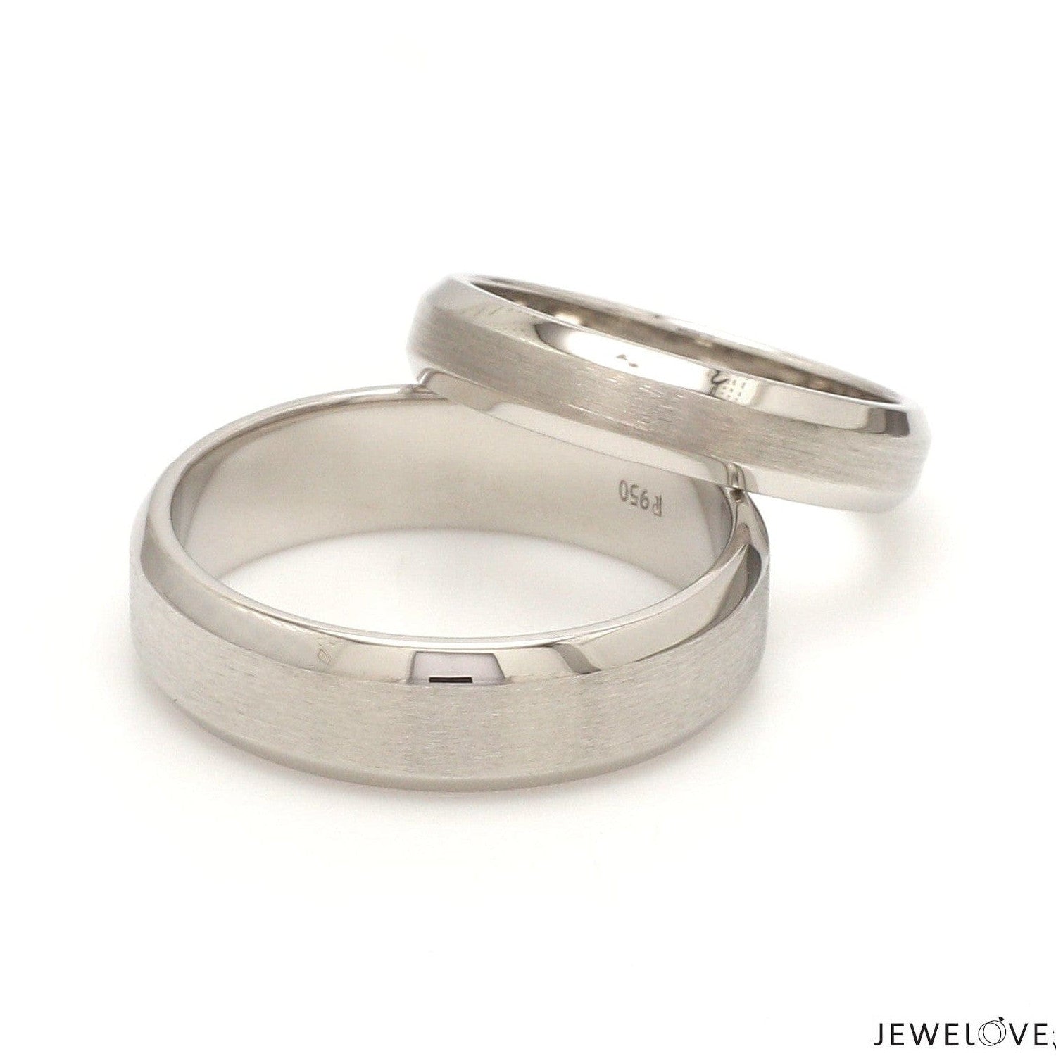 Beveled Edges Plain Platinum Couple Ring JL PT 616 - A Solid