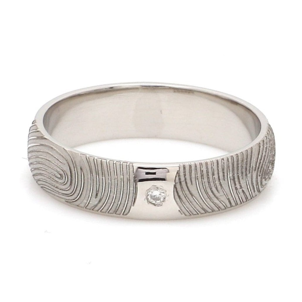 Customized Fingerprint Engraved Platinum Rings with Diamonds for Couples