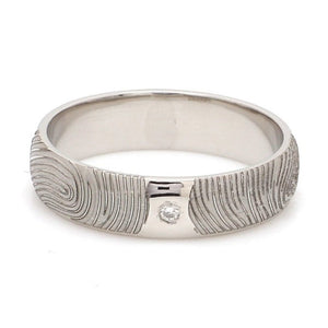 Customized Fingerprint Engraved Platinum Rings with Diamonds for Couples