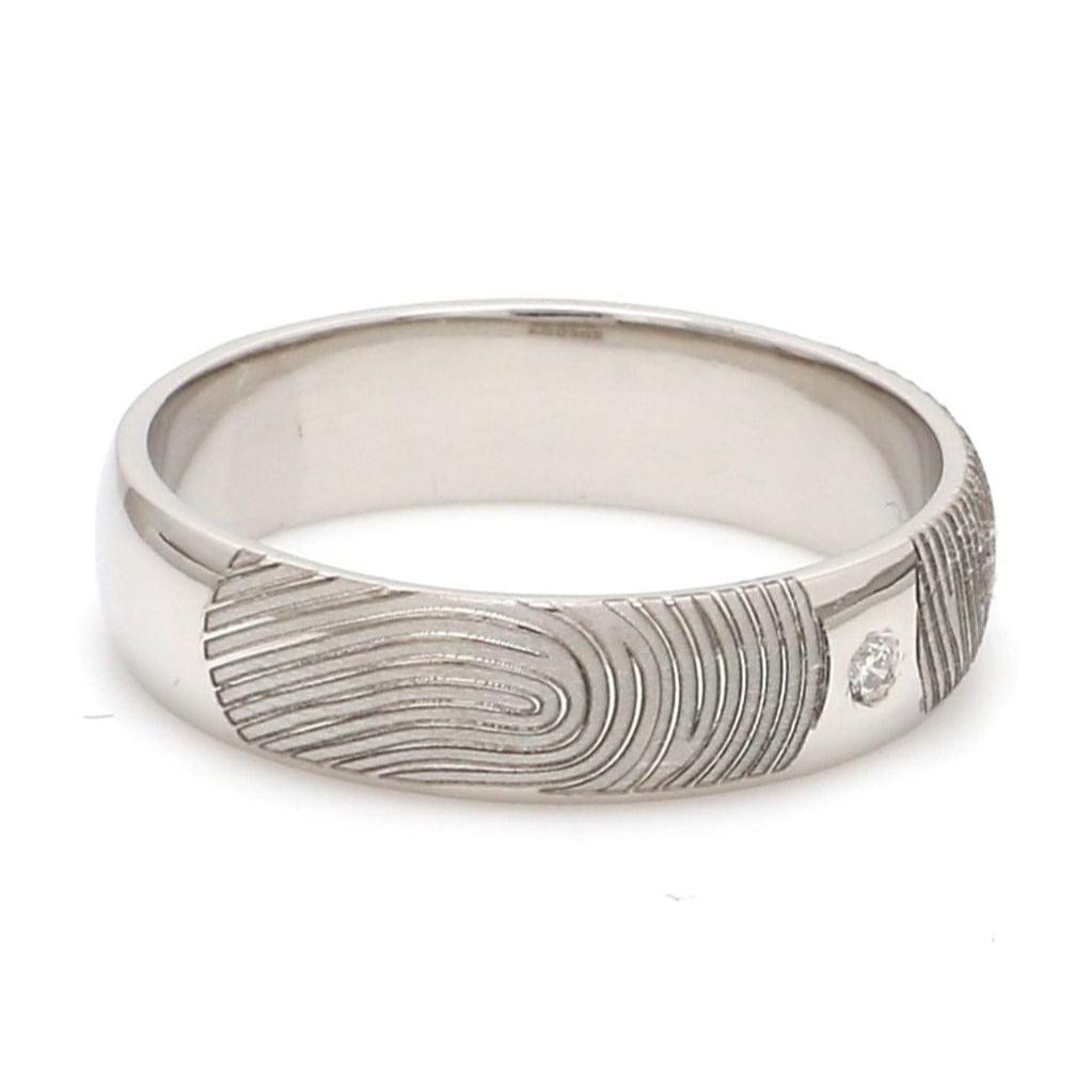 Customized Fingerprint Engraved Platinum Rings with Diamonds for Couples