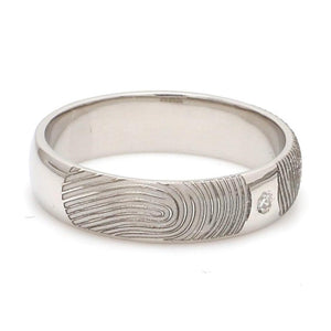 Customized Fingerprint Engraved Platinum Rings with Diamonds for Couples