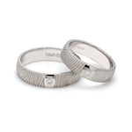 Load image into Gallery viewer, Customized Fingerprint Engraved Platinum Rings with Diamonds for Couples

