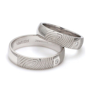Customized Fingerprint Engraved Platinum Rings with Diamonds for Couples