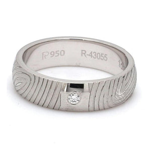 Customized Fingerprint Engraved Platinum Rings with Diamonds for Couples