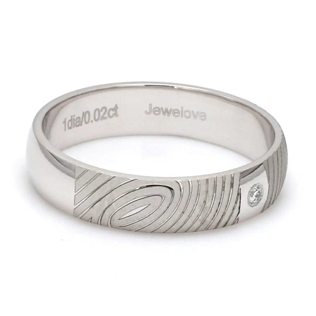 Customized Fingerprint Engraved Platinum Rings with Diamonds for Couples