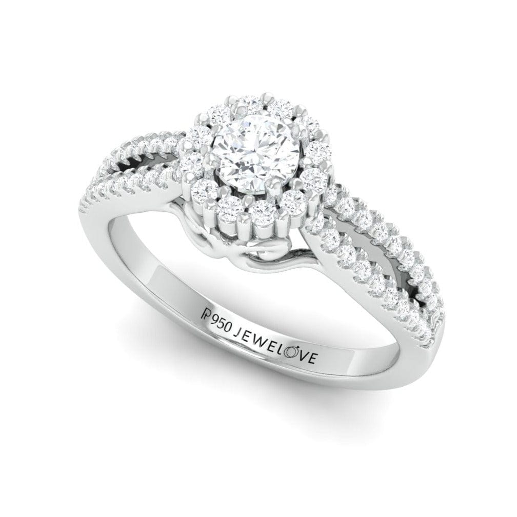 70-Pointer Lab Grown Solitaire Platinum Halo Ring with Split Shank JL PT LG G 976-A