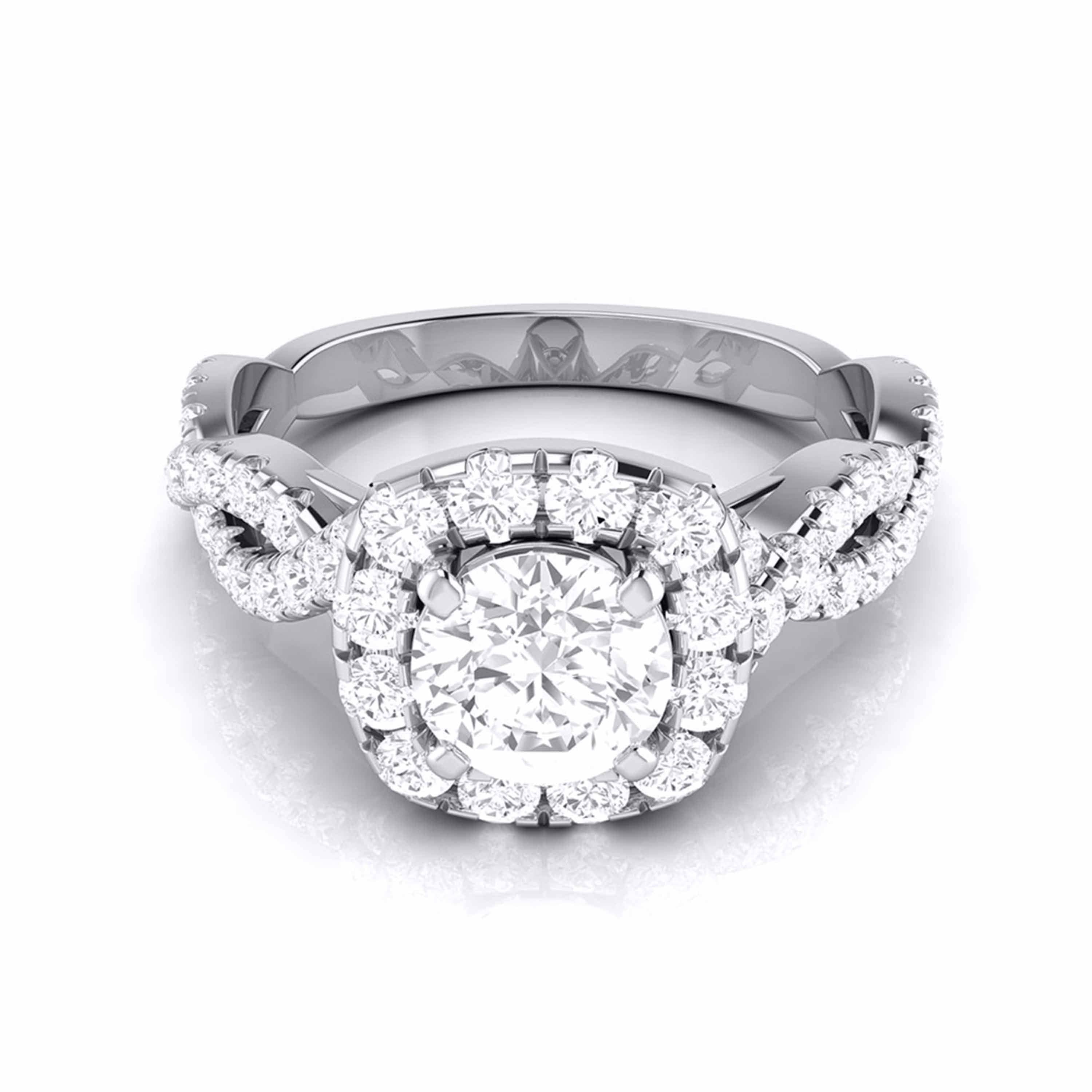 30-Pointer Solitaire Halo Diamond Twisted Shank Engagement Ring for Women JL PT G 101   Jewelove.US