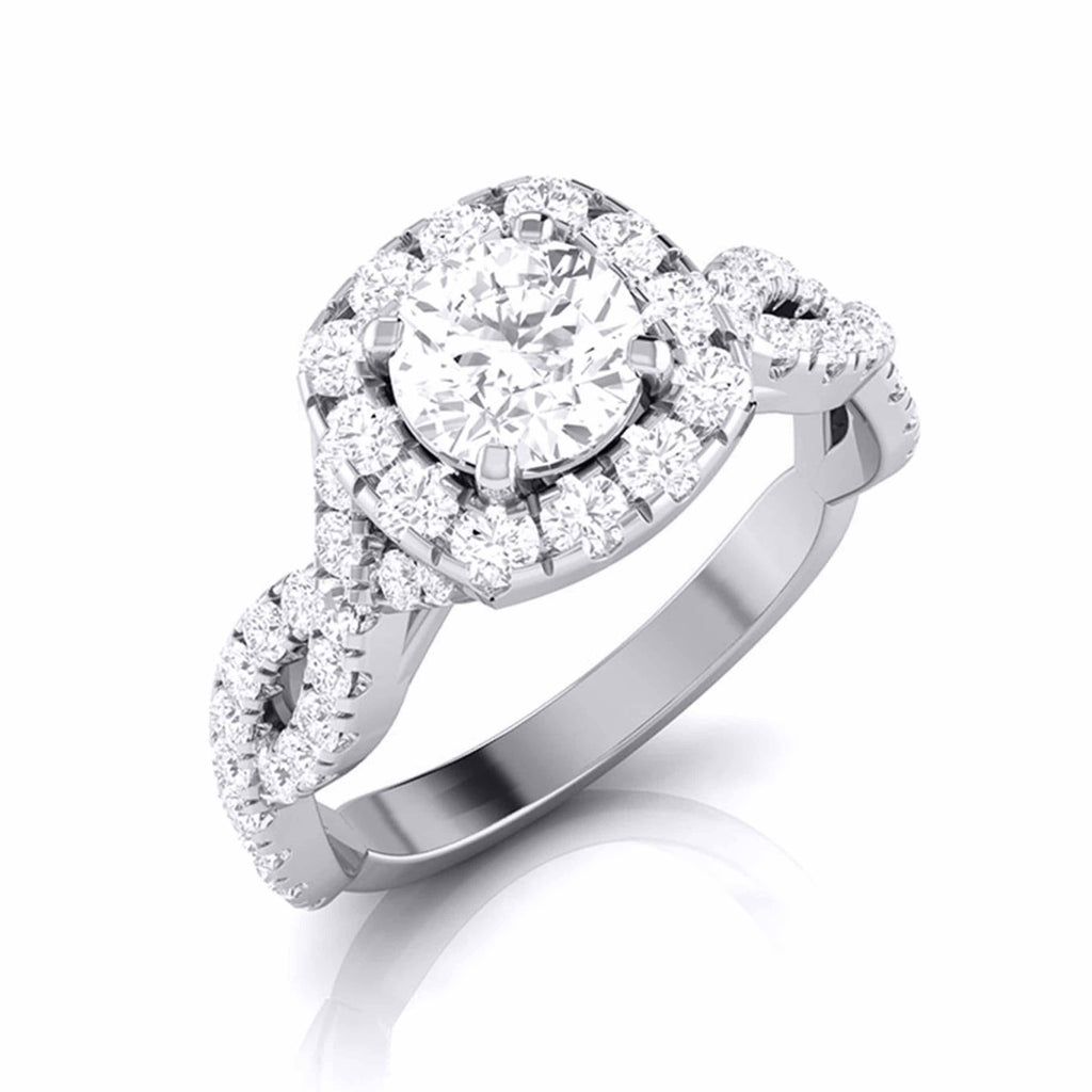 70-Pointer Solitaire Halo Diamond Twisted Shank Engagement Ring for Women JL PT G 101-B   Jewelove.US