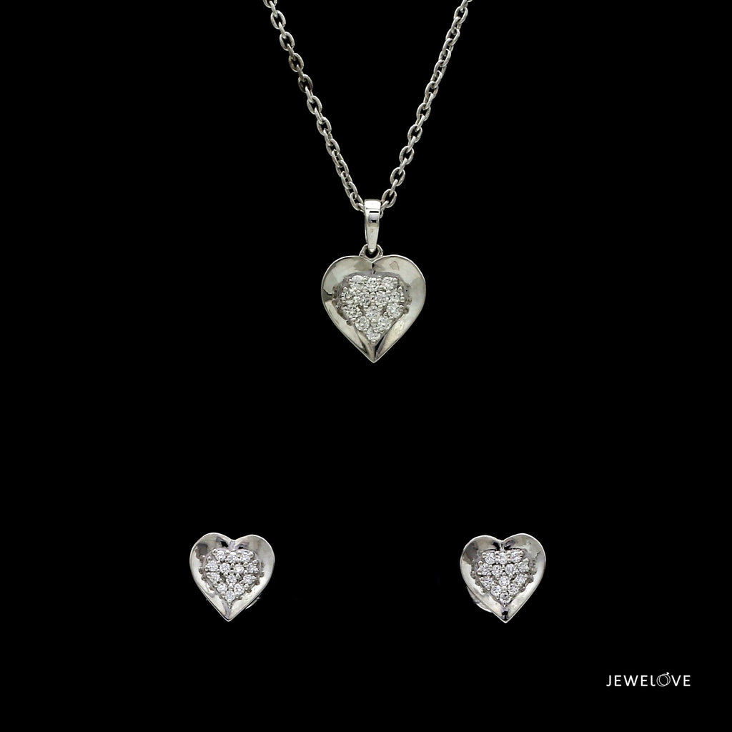 Evara Platinum Diamond Heart Pendant Set JL PT P E 326