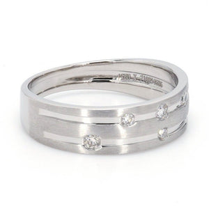 Designer Platinum Ring with Grooves & Diamonds for Women JL PT 570