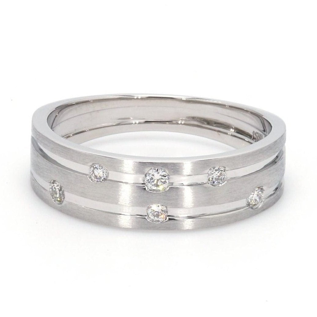 Designer Platinum Ring with Grooves & Diamonds for Women JL PT 570