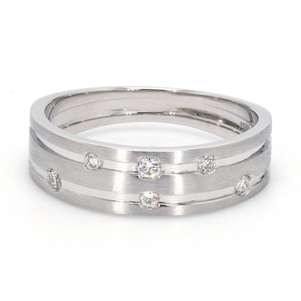 Designer Platinum Ring with Grooves & Diamonds for Women JL PT 570