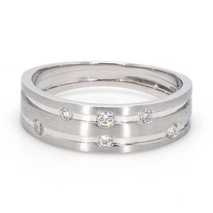 Designer Platinum Ring with Grooves & Diamonds for Women JL PT 570