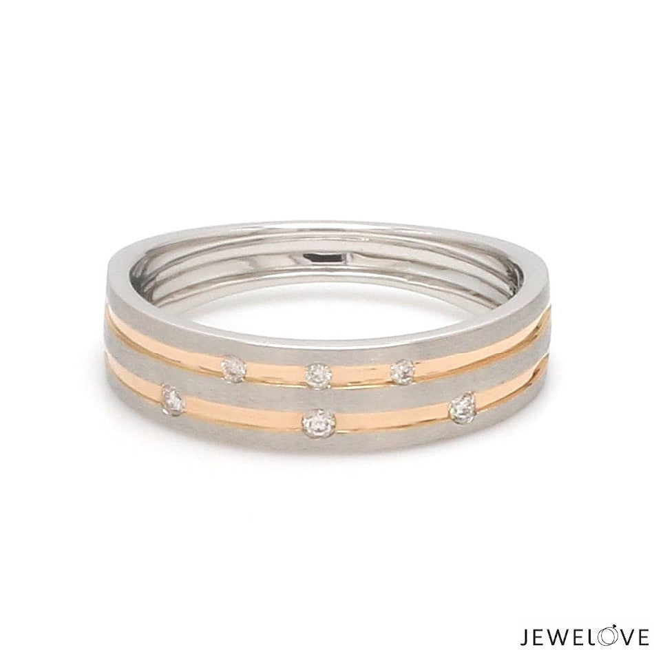 Designer Platinum Rose Gold Ring with Grooves & Diamonds for Women JL PT 570-A