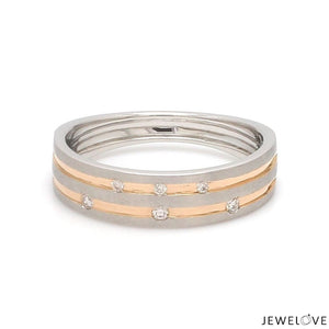 Designer Platinum Rose Gold Ring with Grooves & Diamonds for Women JL PT 570-A