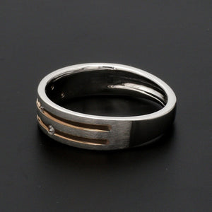 Designer Platinum Rose Gold Ring with Grooves & Diamonds for Women JL PT 570-A