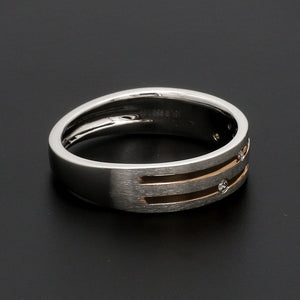 Designer Platinum Rose Gold Ring with Grooves & Diamonds for Women JL PT 570-A
