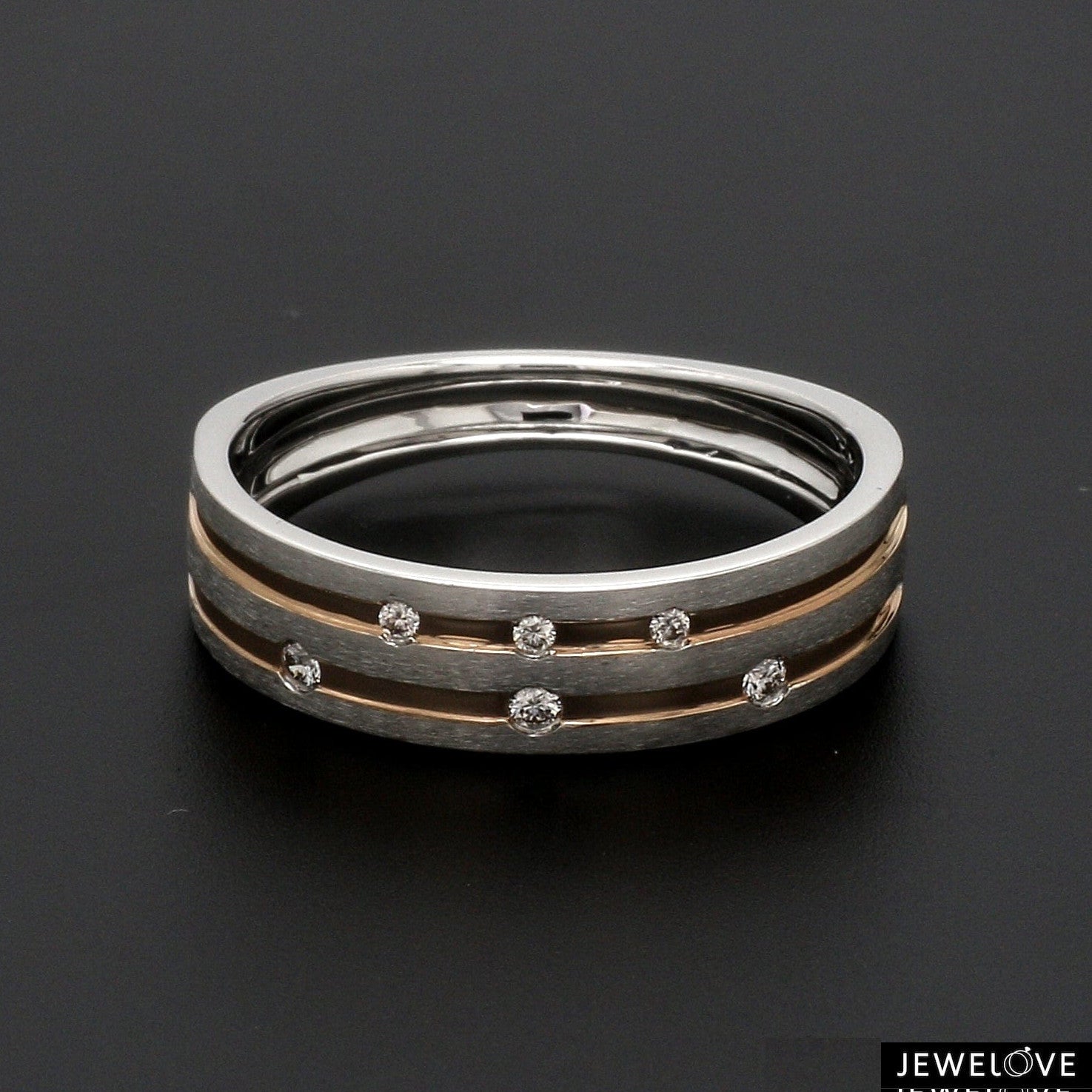 Designer Platinum Rose Gold Ring with Grooves & Diamonds for Women JL PT 570-A