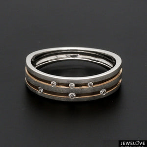 Designer Platinum Rose Gold Ring with Grooves & Diamonds for Women JL PT 570-A