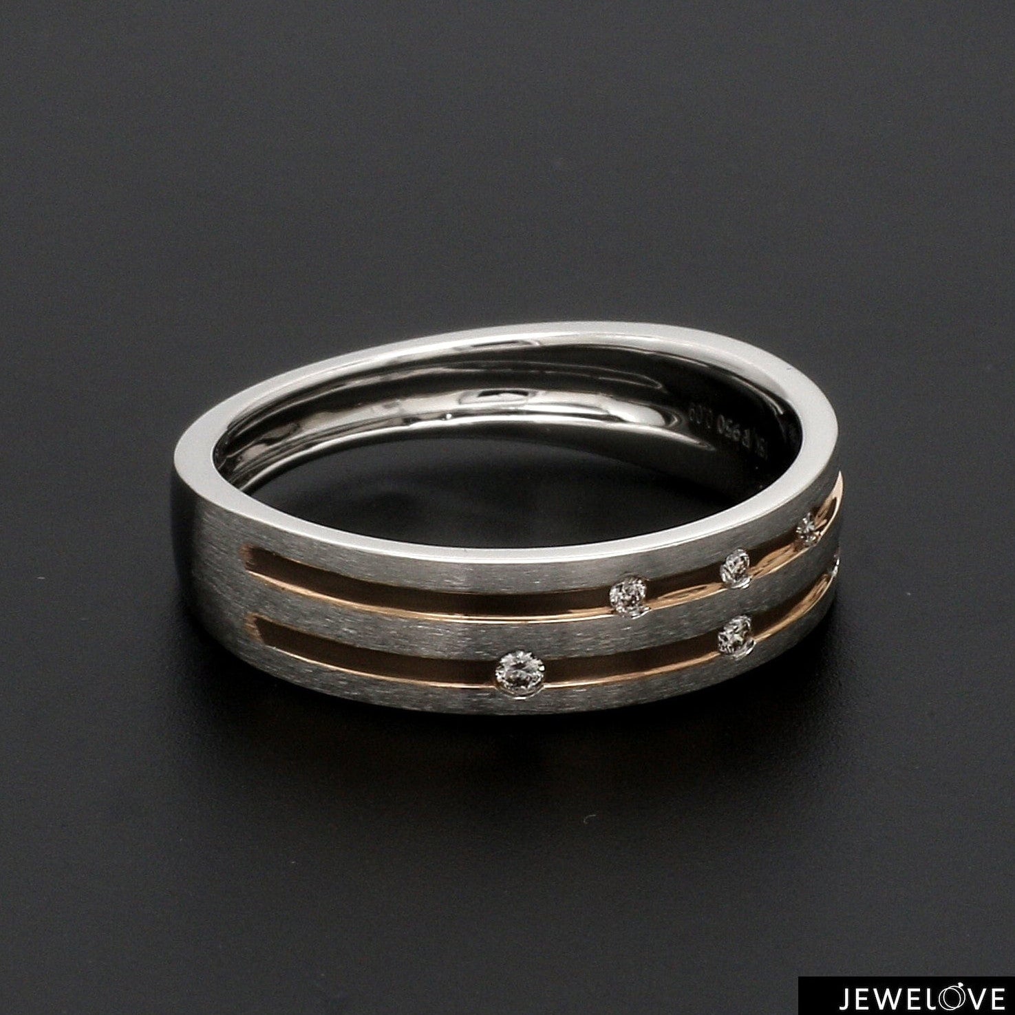 Designer Platinum Rose Gold Ring with Grooves & Diamonds for Women JL PT 570-A