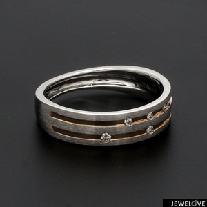 Designer Platinum Rose Gold Ring with Grooves & Diamonds for Women JL PT 570-A