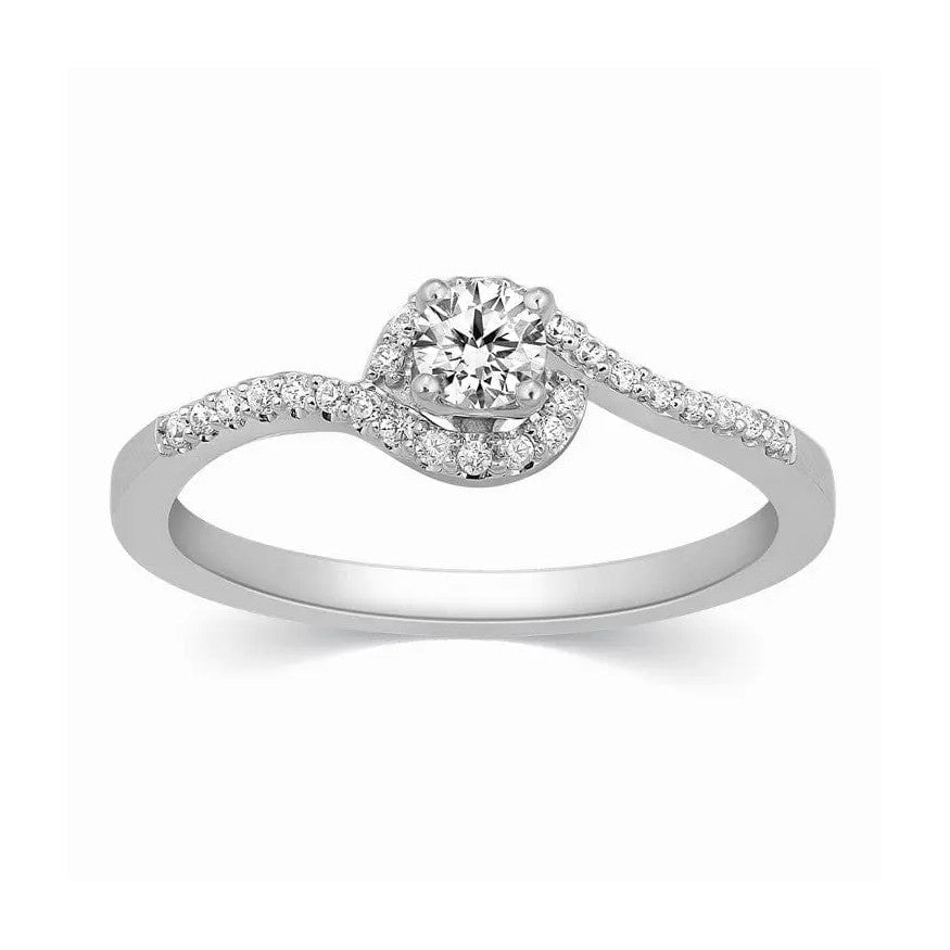 Designer Solitaire Platinum Ring with Accents in a Curve JL PT 328