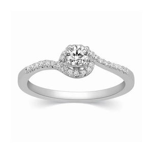 Designer Solitaire Platinum Ring with Accents in a Curve JL PT 328