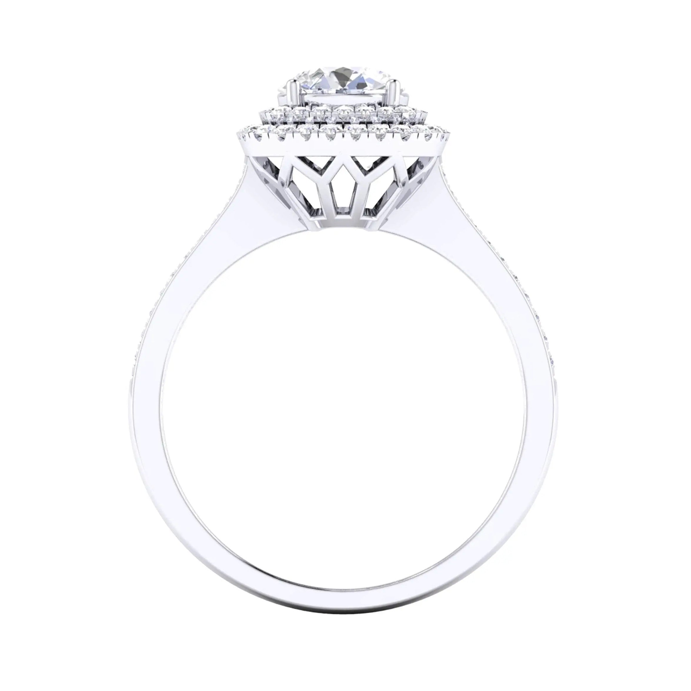 Designer Square Double Halo Solitaire Platinum Engagement Ring for Women JL PT 490