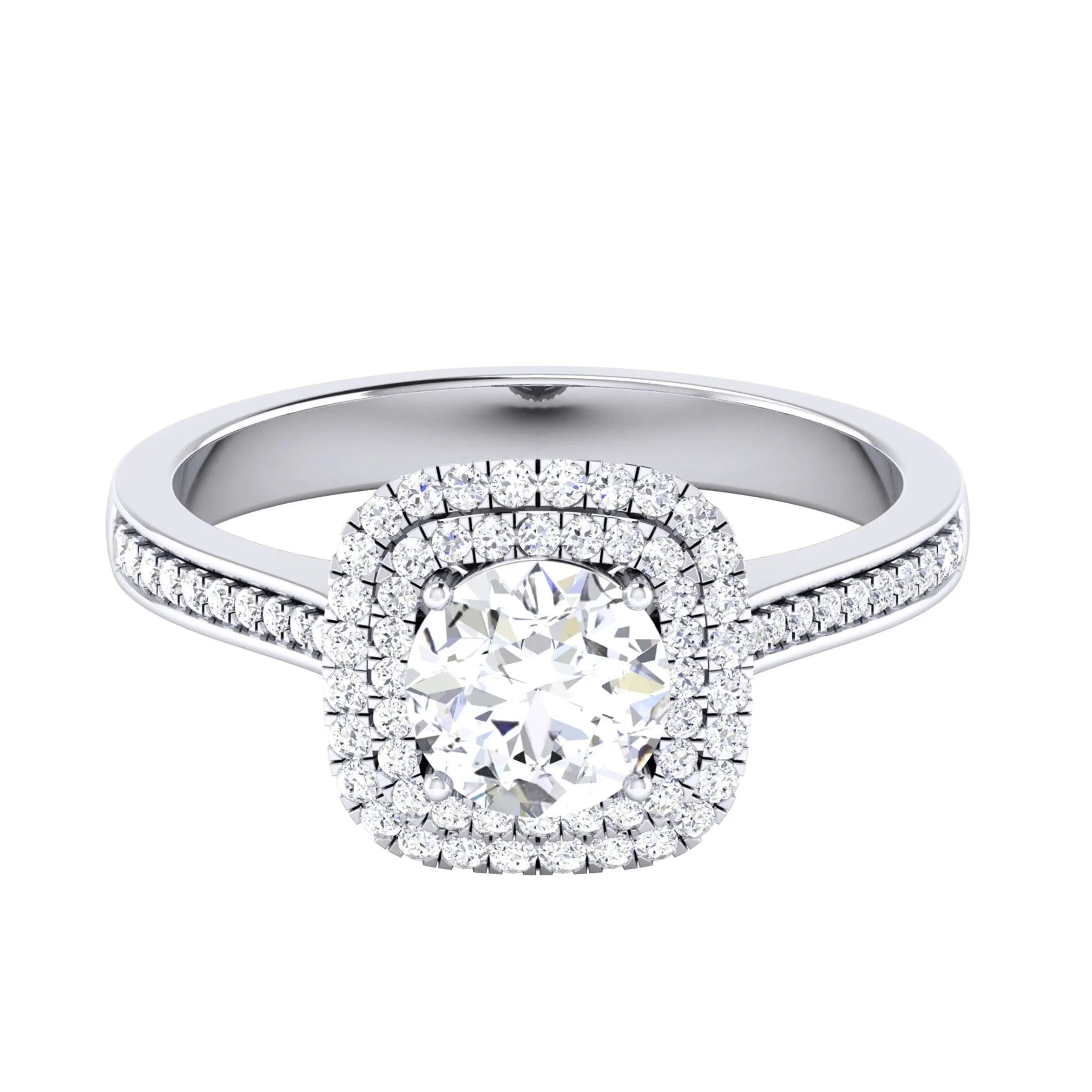 Designer Square Double Halo Solitaire Platinum Engagement Ring for Women JL PT 490