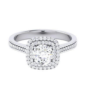 Designer Square Double Halo Solitaire Platinum Engagement Ring for Women JL PT 490